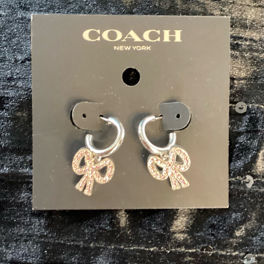 Coach Silver and Pink Bow Earrings